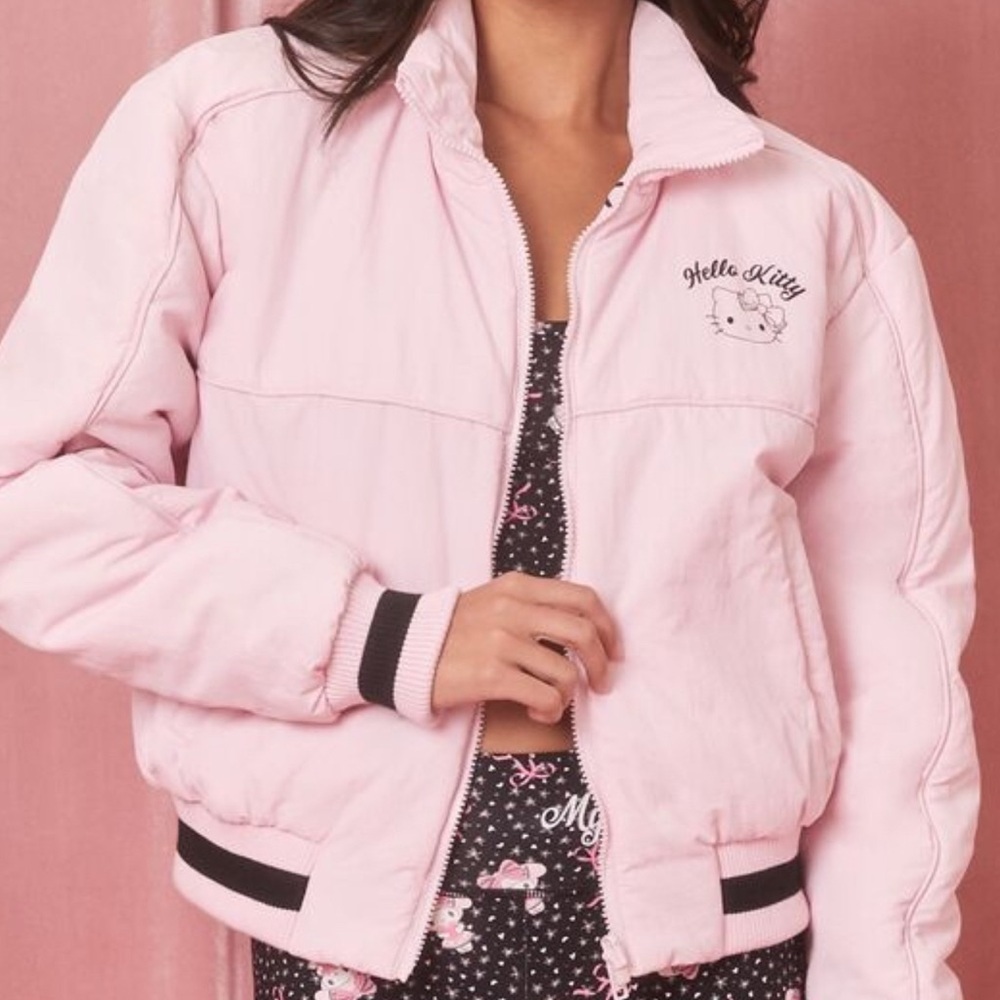 NWT Forever 21 x Hello Kitty Sanrio Pink Reversible Bomber Athletic Jacket